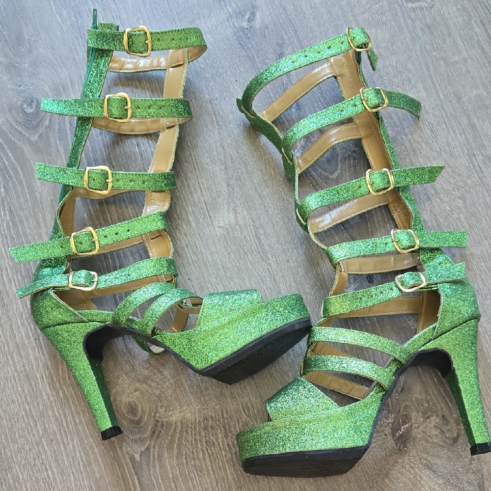 Green Glitter Strappy Heels